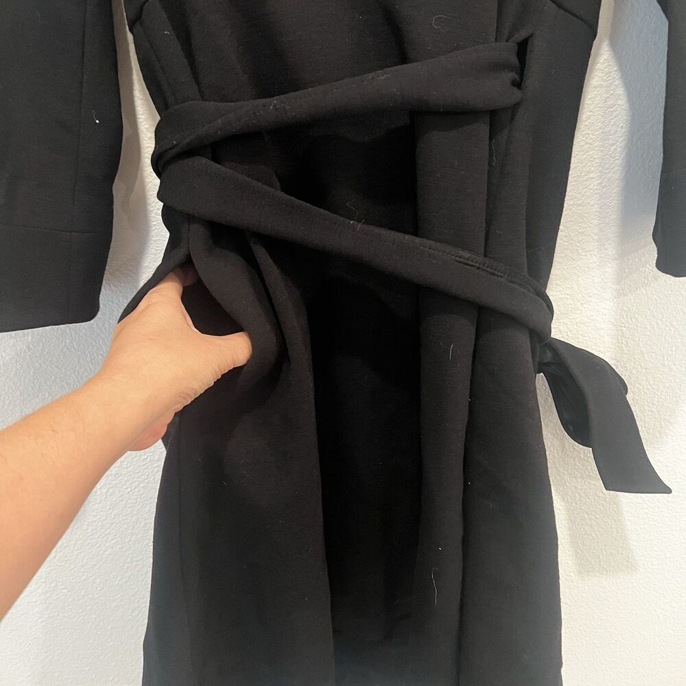 Diane von Furstenberg Dress Womens 10 Black 100% Wool Wrap Mini Office Mob Wife - Picture 6 of 9